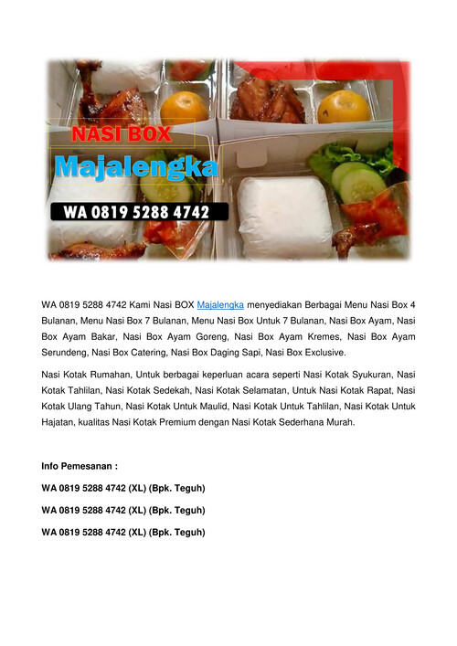 WA 0819 5288 4742 Harga Nasi Kotak Murah di Majalengka