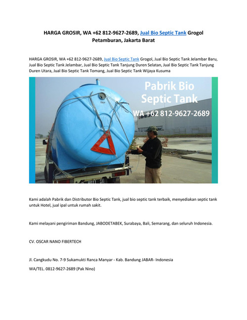 WA 0812-9627-2689 Bio Septic Tank Grogol Petamburan Jakarta