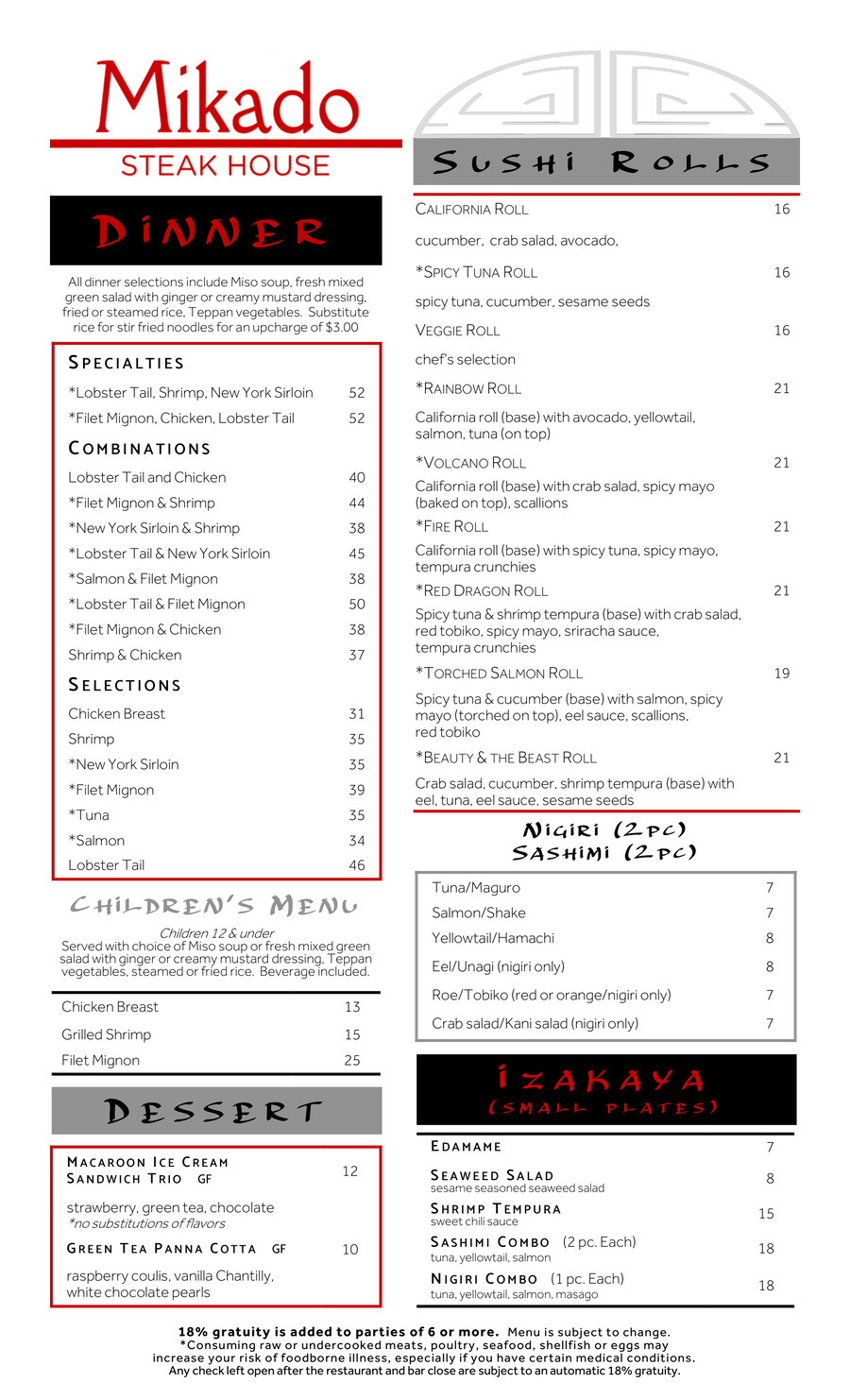 Mikado Japanese Teppanyaki Dinner Menu May 2022 by Chantelle Paikai