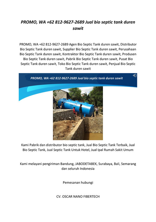 PROMO, WA +62 812-9627-2689 Jual bio septic tank duren sawit