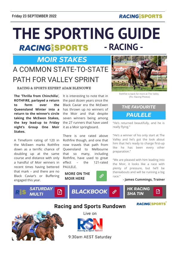 The Sporting Guide - Racing & Sports - 23 September 2022 by Racing and ...