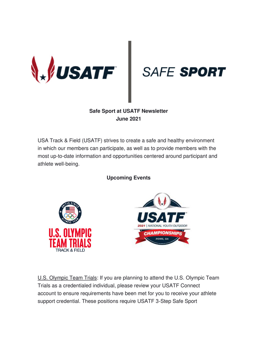 June 2021 SafeSport at USATF Newsletter by sarah.linehan Flipsnack