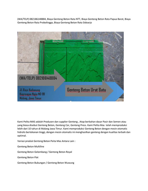 (WA/TELP) 082186148884, Biaya Genteng Beton Rata NTT, Biaya