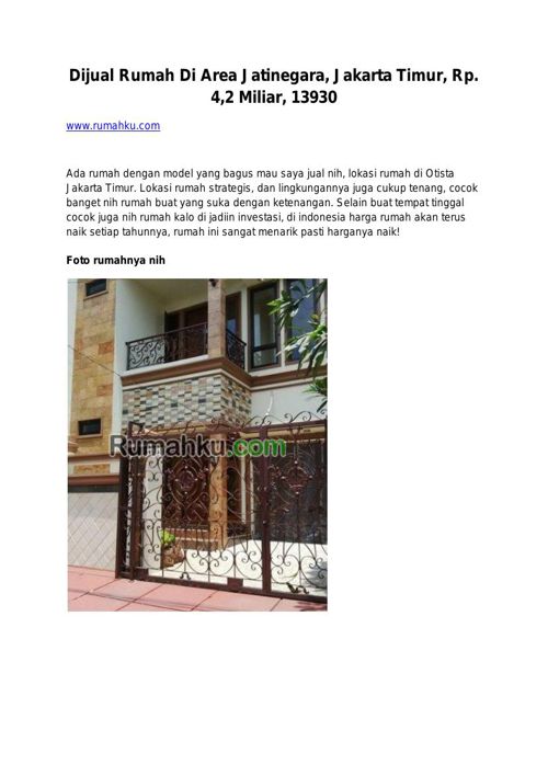 Dijual Rumah Di Area Jatinegara, Jakarta Timur, Rp. 4,2 Miliar, 