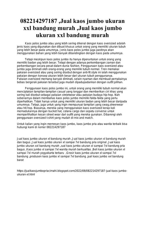 082214297187 ,jual kaos jumbo ukuran xxl bandung murah