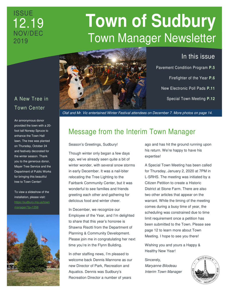 Town Manager's Newsletter NovemberDecember 2019 by Leila Flipsnack