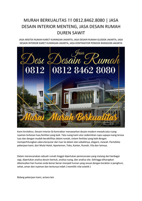 MURAH BERKUALITAS !!! 0812.8462.8080  JASA DESAIN INTERIOR M