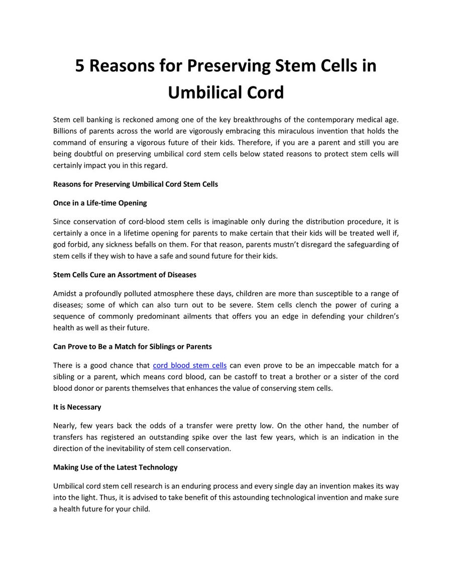 5 Reasons for Preserving Stem Cells in Umbilical Cord by Ankita Rastogi