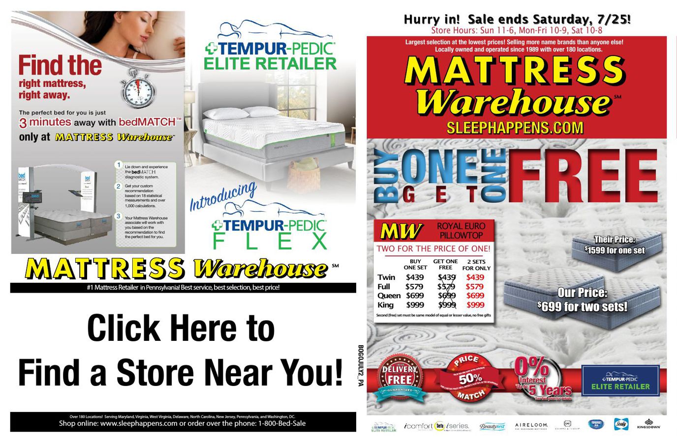 mattress warehouse buy one get one free sale