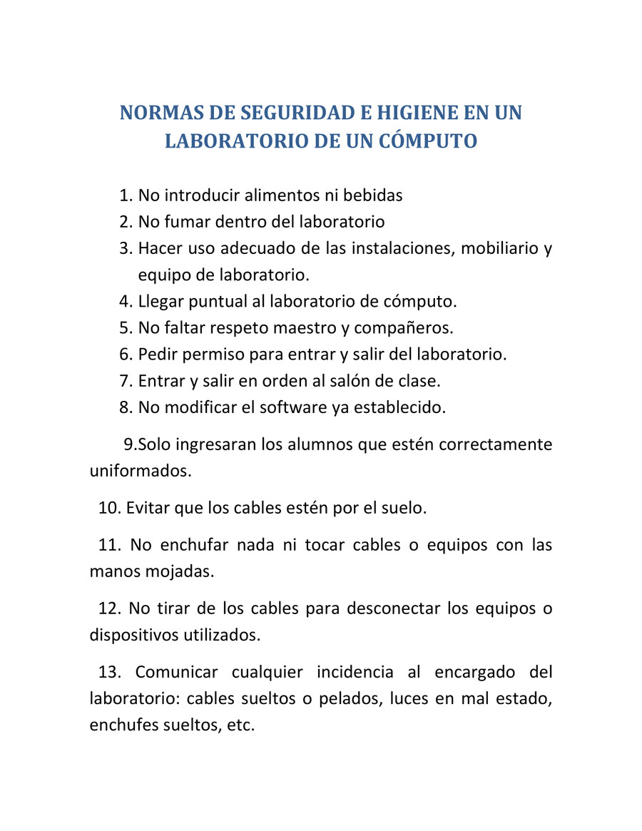 Normas De Seguridad E Higiene En El Laboratorio Normas De Higiene Y