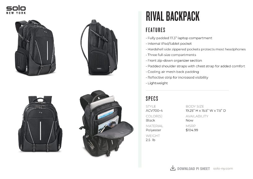 Rival Backpack ACV700-4 PI Sheet by Solo New York - Flipsnack