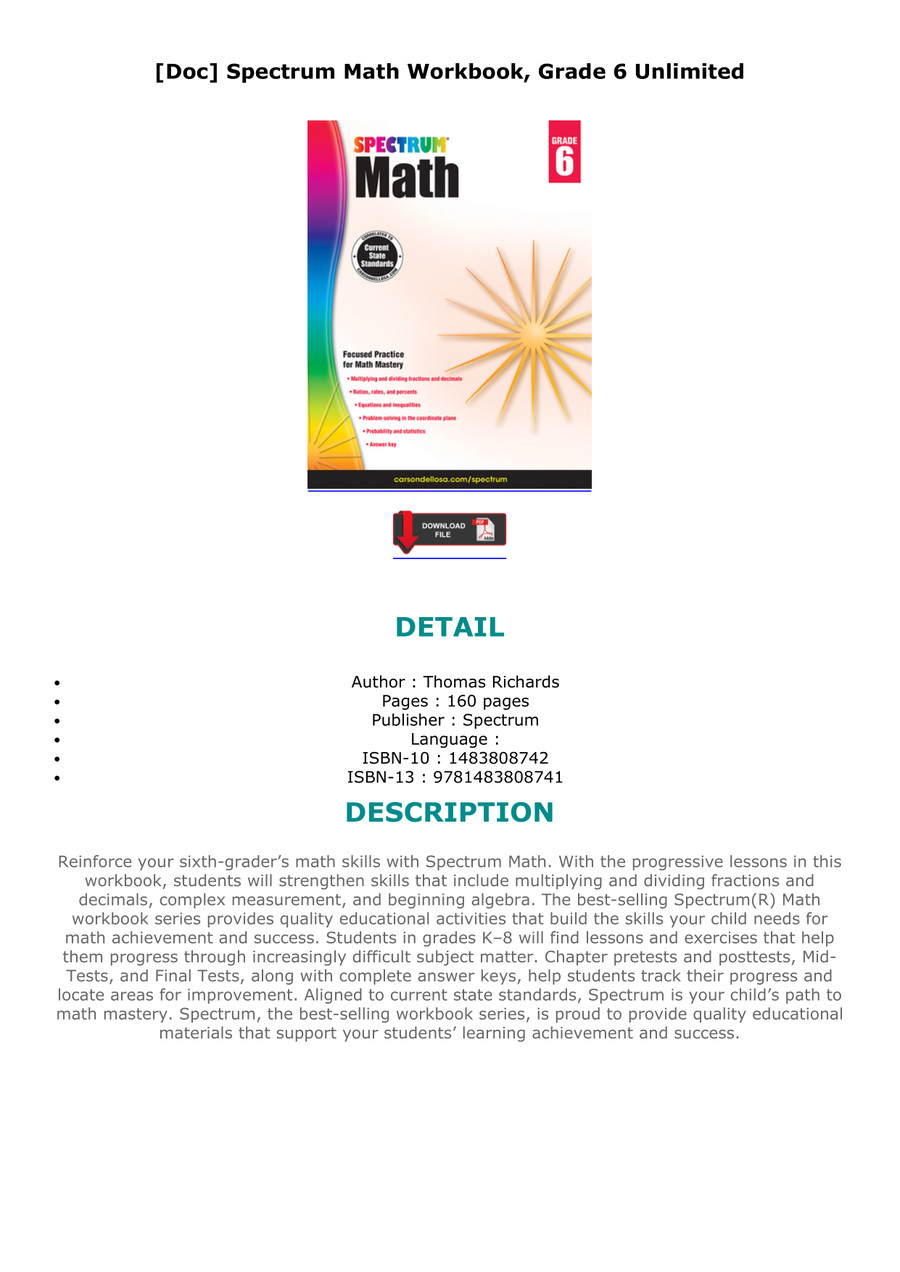 [Doc] Spectrum Math Workbook, Grade 6 Unlimited by vitracorde Flipsnack