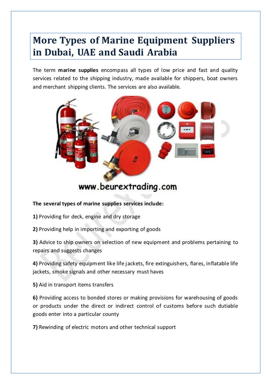 More Types of Marine Equipment Suppliers in Dubai, UAE and S by