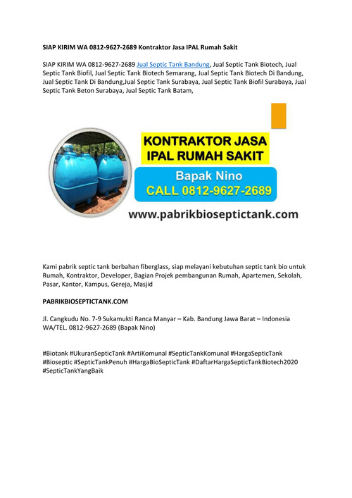 WA 0812-9627-2689 Kontraktor Jasa IPAL Rumah Sakit