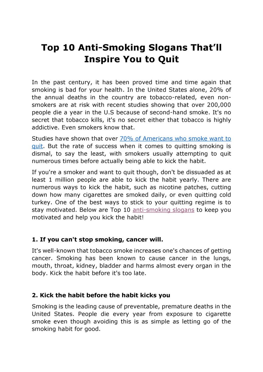 Top 10 Anti Smoking Slogans That'll Inspire You to Quit by ...