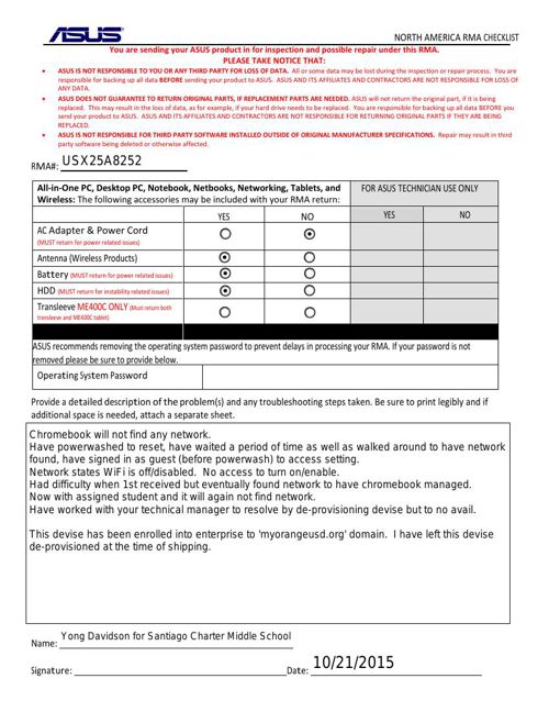 ASUS RMA CHECKLIST PDF