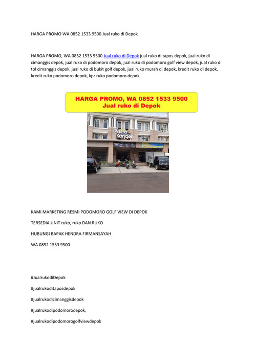 HARGA PROMO WA 0852 1533 9500 Jual ruko di Depok