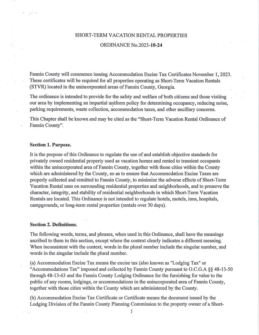 Short Term Rental Properties Ordinance by Mountain Sotheby's Intern