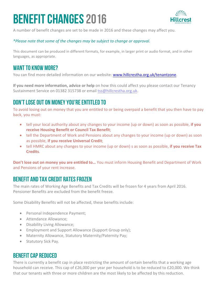 benefit cap reduction 2016