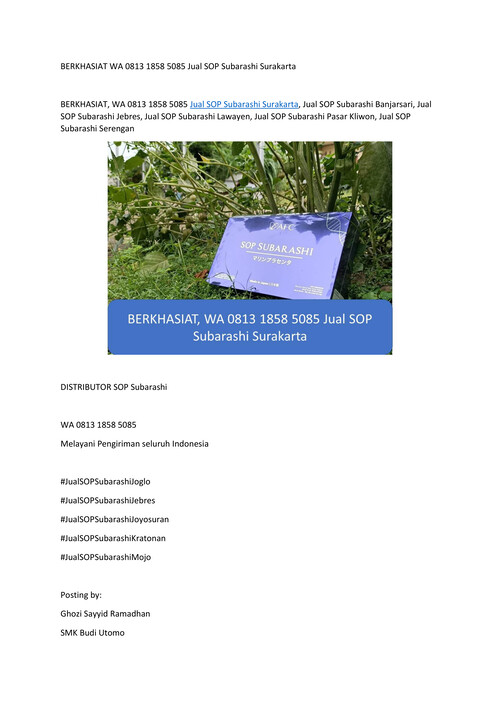 BERKHASIAT WA 0813 1858 5085 Jual SOP Subarashi Surakarta