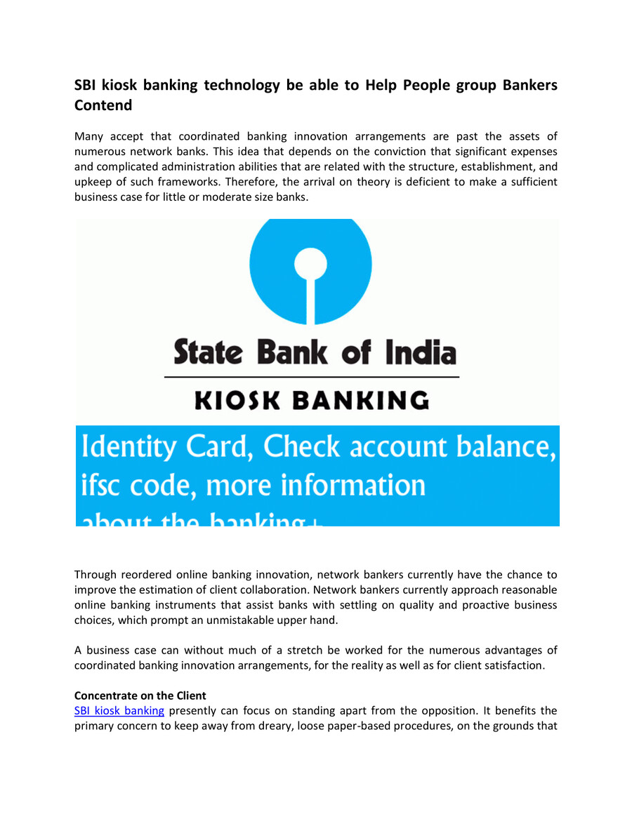 SBI kiosk banking technology be able to Help People group by nictcsp ...