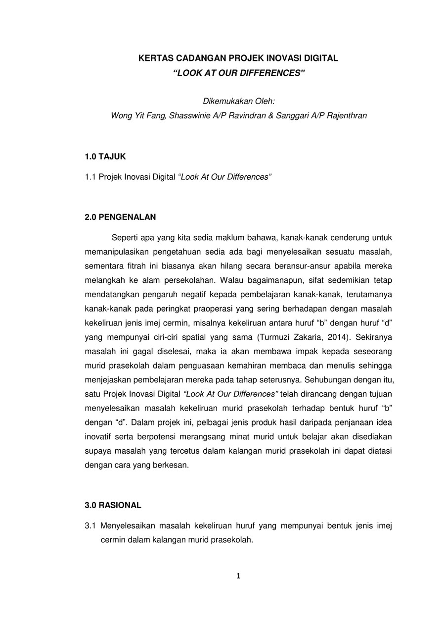 Contoh Kertas Kerja Projek Inovasi Sinopsis Projek Kr 