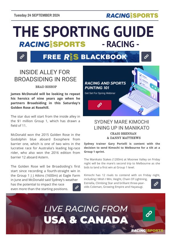 The Sporting Guide - Racing & Sports - 24 September 2024 by Racing and ...