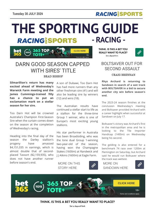 The Sporting Guide - Racing & Sports - 30 July 2024 by Racing and Sports