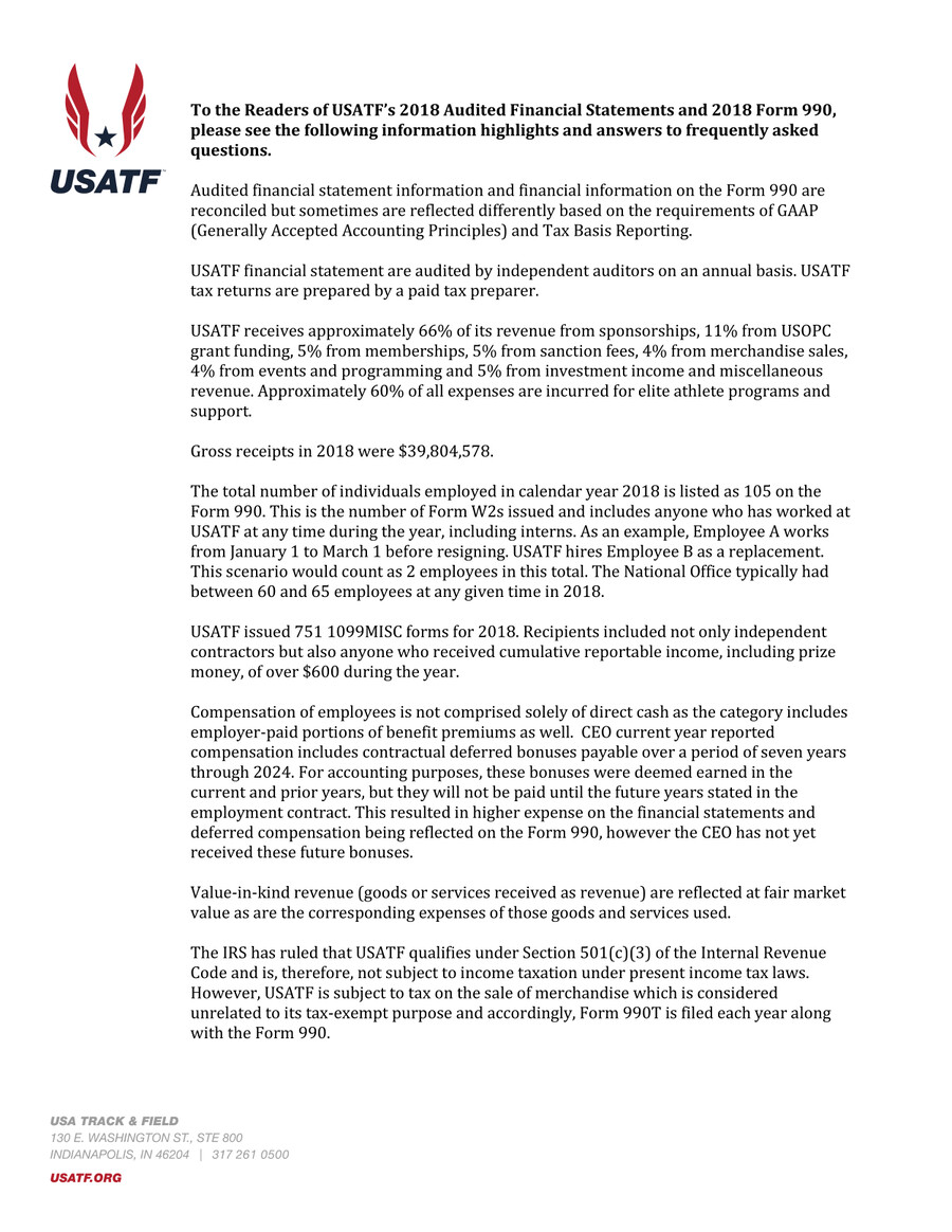 Financial Statement 2018 by USATF - Flipsnack