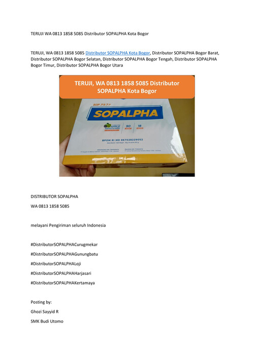 TERUJI WA 0813 1858 5085 Distributor SOPALPHA Kota Bogor