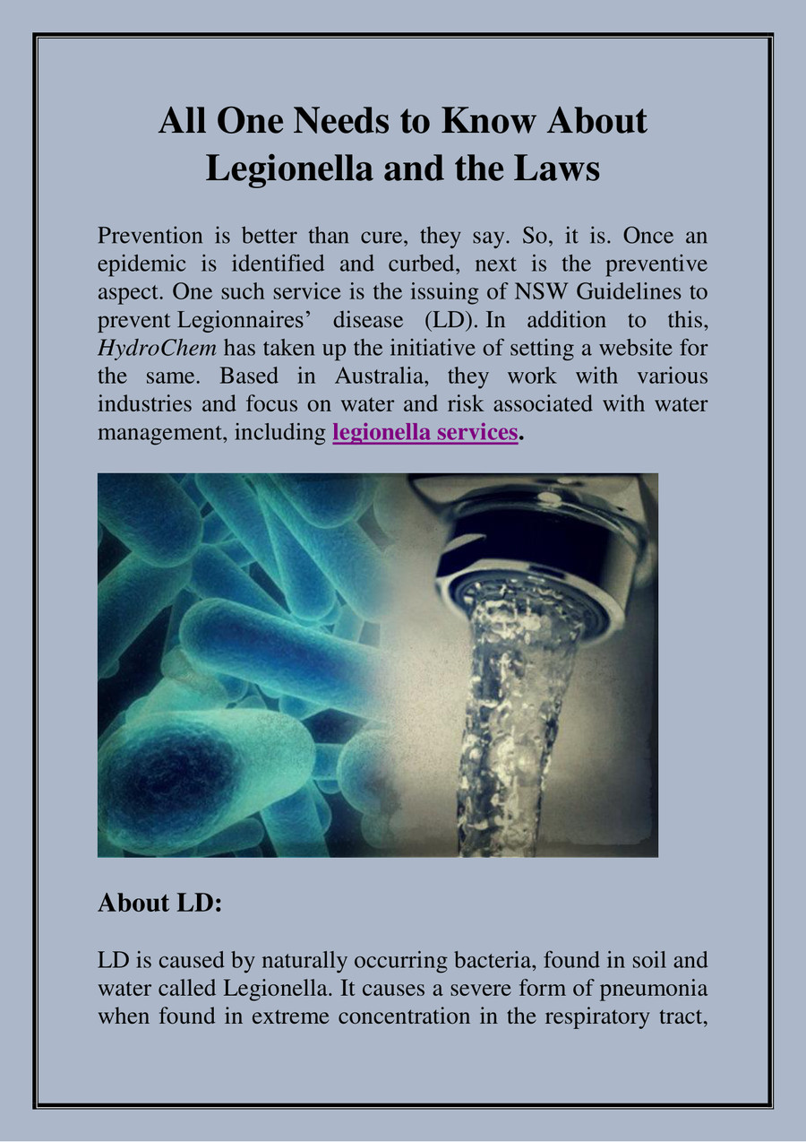 All One Needs to Know About Legionella and the Laws by Legionella ...