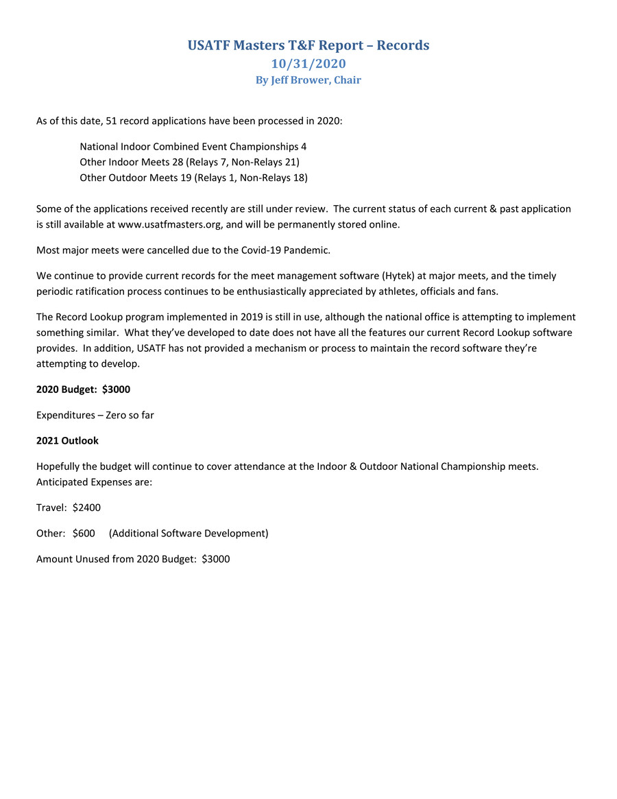 2020 Masters Track & Field Records Summary by sarah.linehan Flipsnack