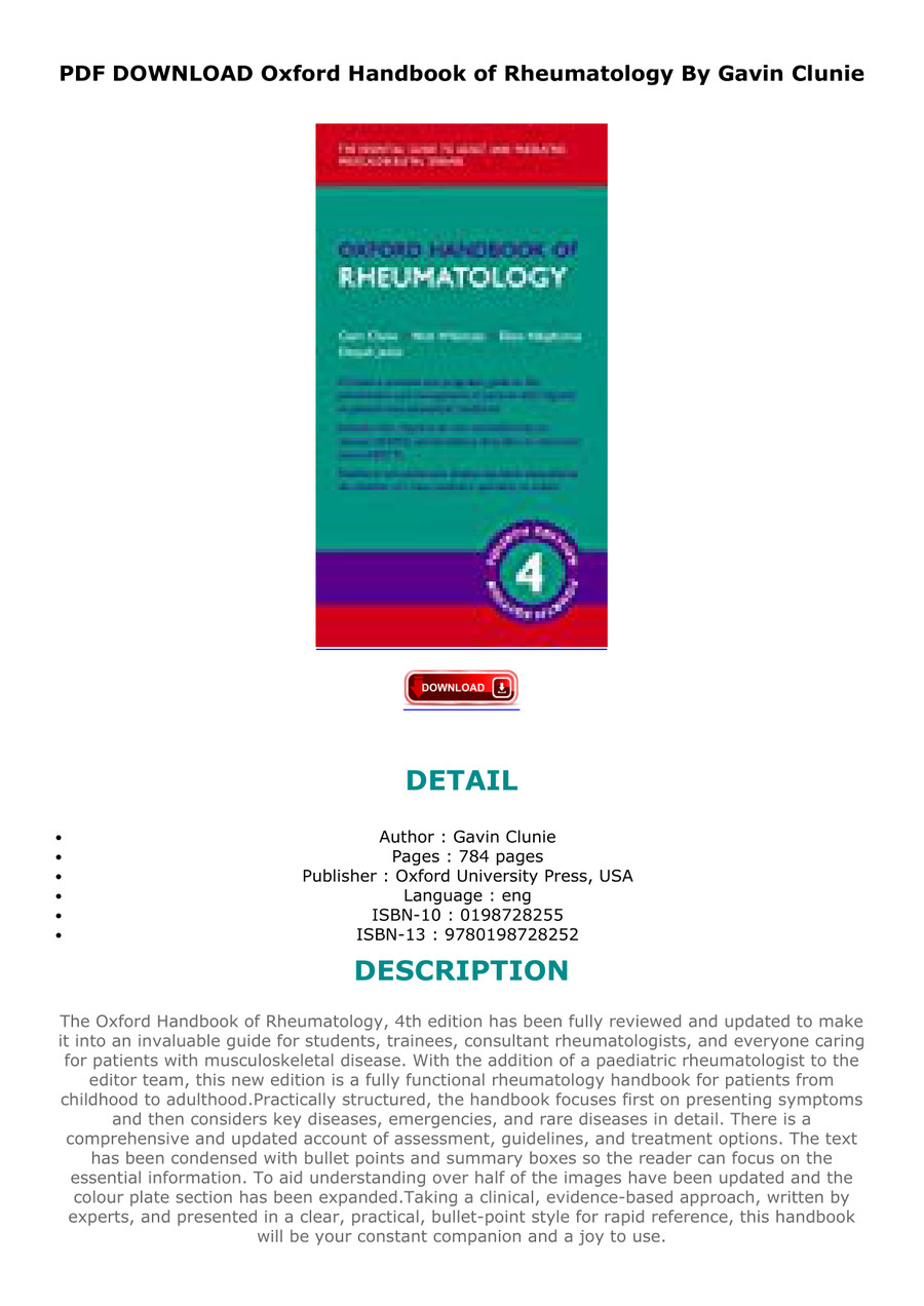 PDF DOWNLOAD Oxford Handbook of Rheumatology By Gavin Clunie by ...