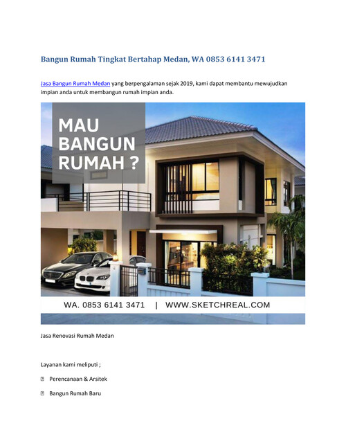 Bangun Rumah Tingkat Bertahap Medan, WA 0853 6141 3471
