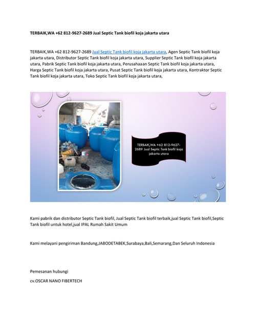 WA +62 812-9627-2689 Jual Septic Tank biofil koja jakarta
