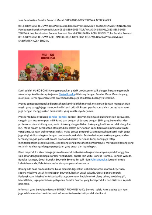 Jasa Pembuatan Boneka Promosi Murah 0813-8889-6065 TELP/WA ACEH
