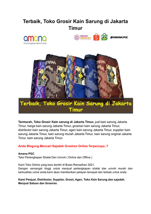 Terbaik, Toko Grosir Kain Sarung di Jakarta Timur