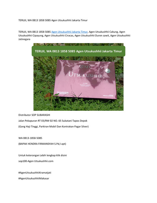 TERUJI, WA 0813 1858 5085 Agen Utsukushhii Jakarta Timur