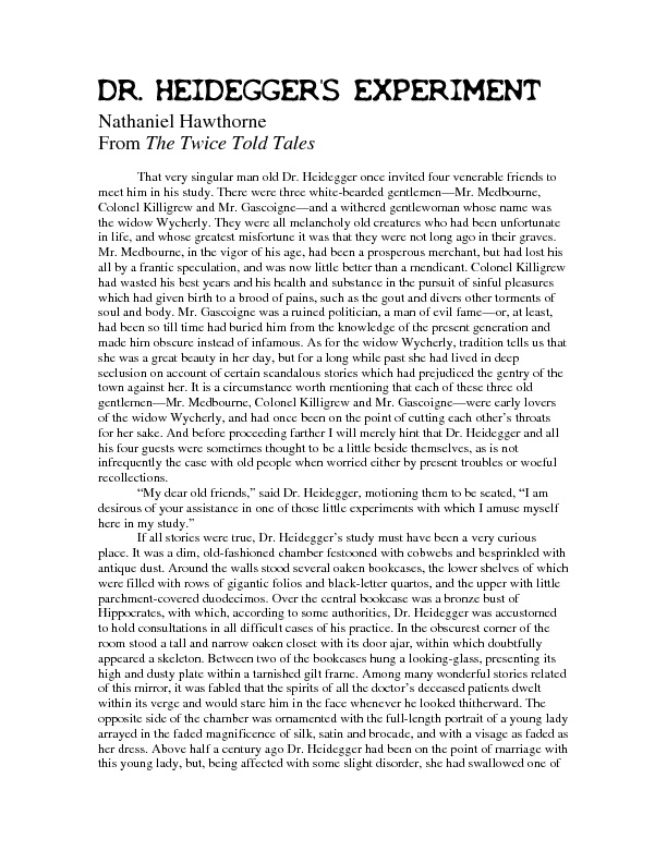 Dr. Heidegger's Experiment, by Nathaniel Hawthorne by Heather Jones