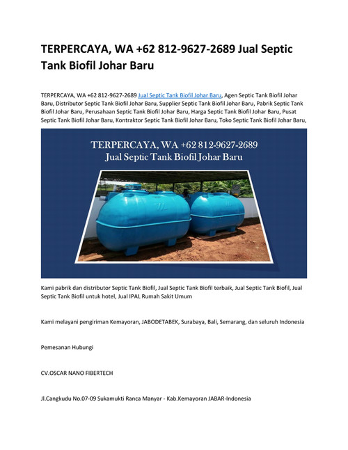 WA +62 812-9627-2689 Jual Septic Tank Biofil Johar Baru