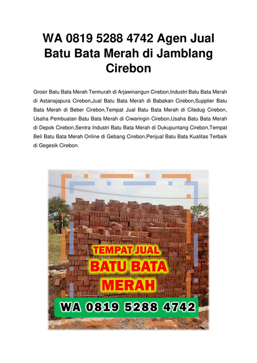 WA 0819 5288 4742 Harga Batu Bata Merah di Cirebon