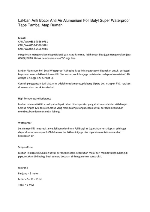 WA 0852-7556-9781 harga lakban anti air di Medan