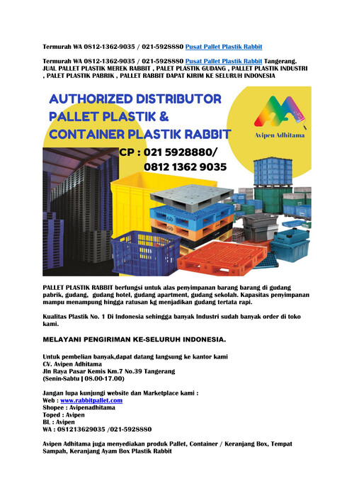 Termurah WA 0812 1362 9035 Pusat Pallet Plastik Rabbit