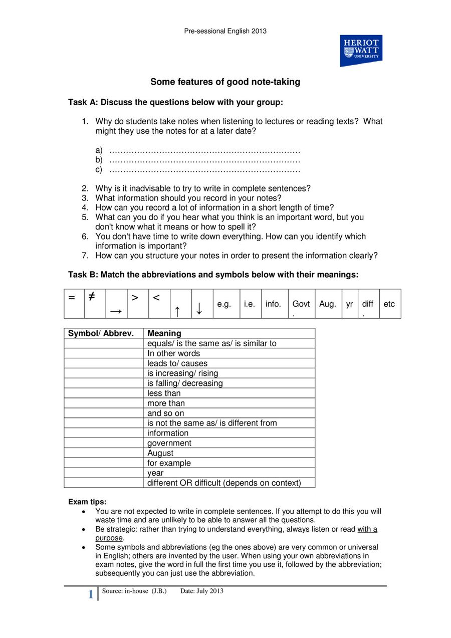 HERIOT WATT NOTETAKING by Gerald Selous Flipsnack