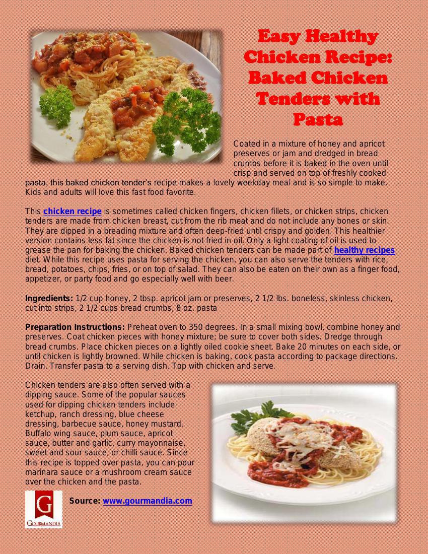 Easy Healthy Chicken Recipe Baked Chicken Tenders with Pasta by