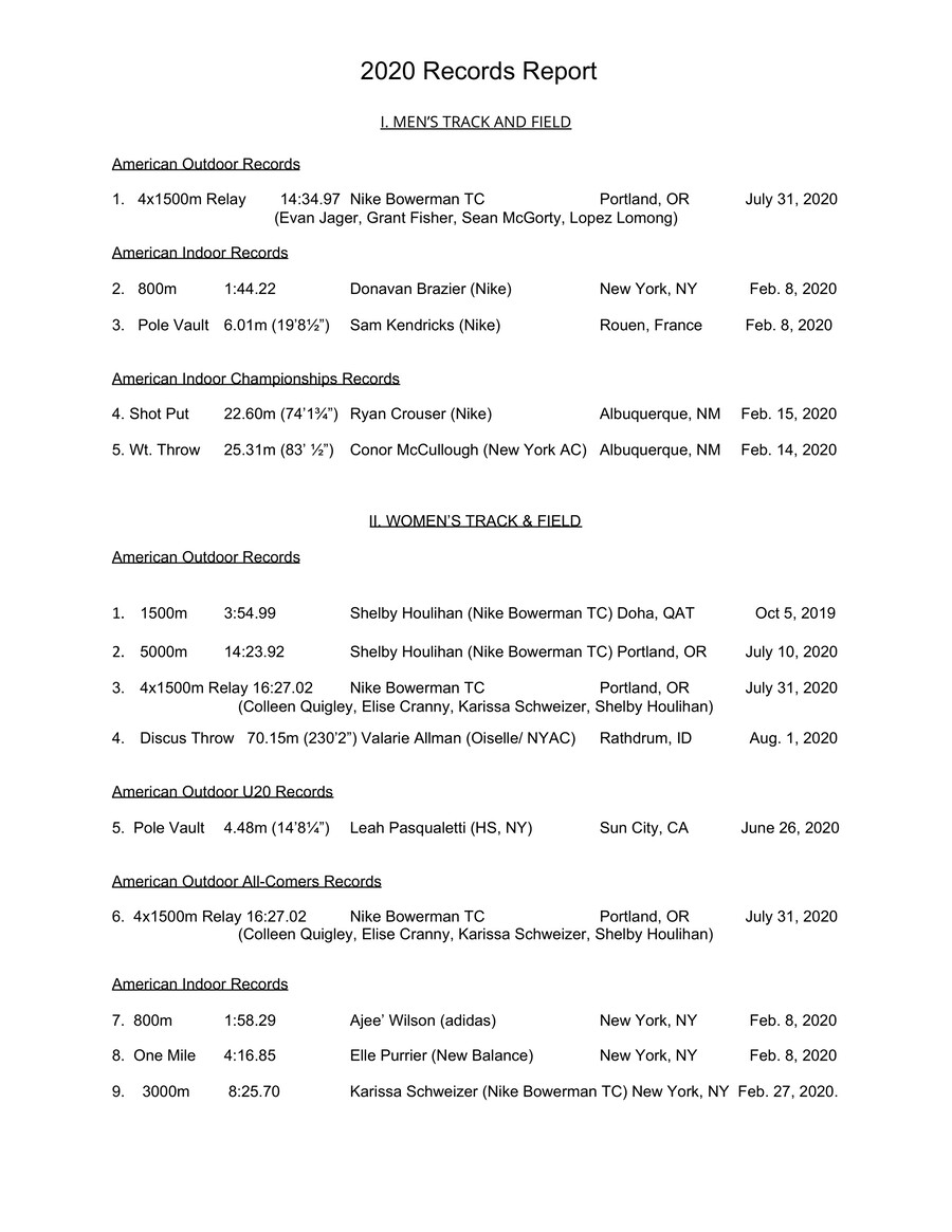 2020 Pending Open and Junior Track & Field Records by sarah.linehan