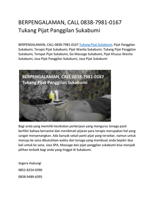 BERPENGALAMAN, CALL 0838-7981-0167 Tukang Pijat Panggilan