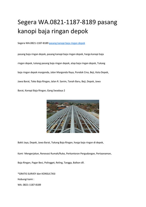Segera WA.0821-1187-8189 pasang kanopi baja ringan depok