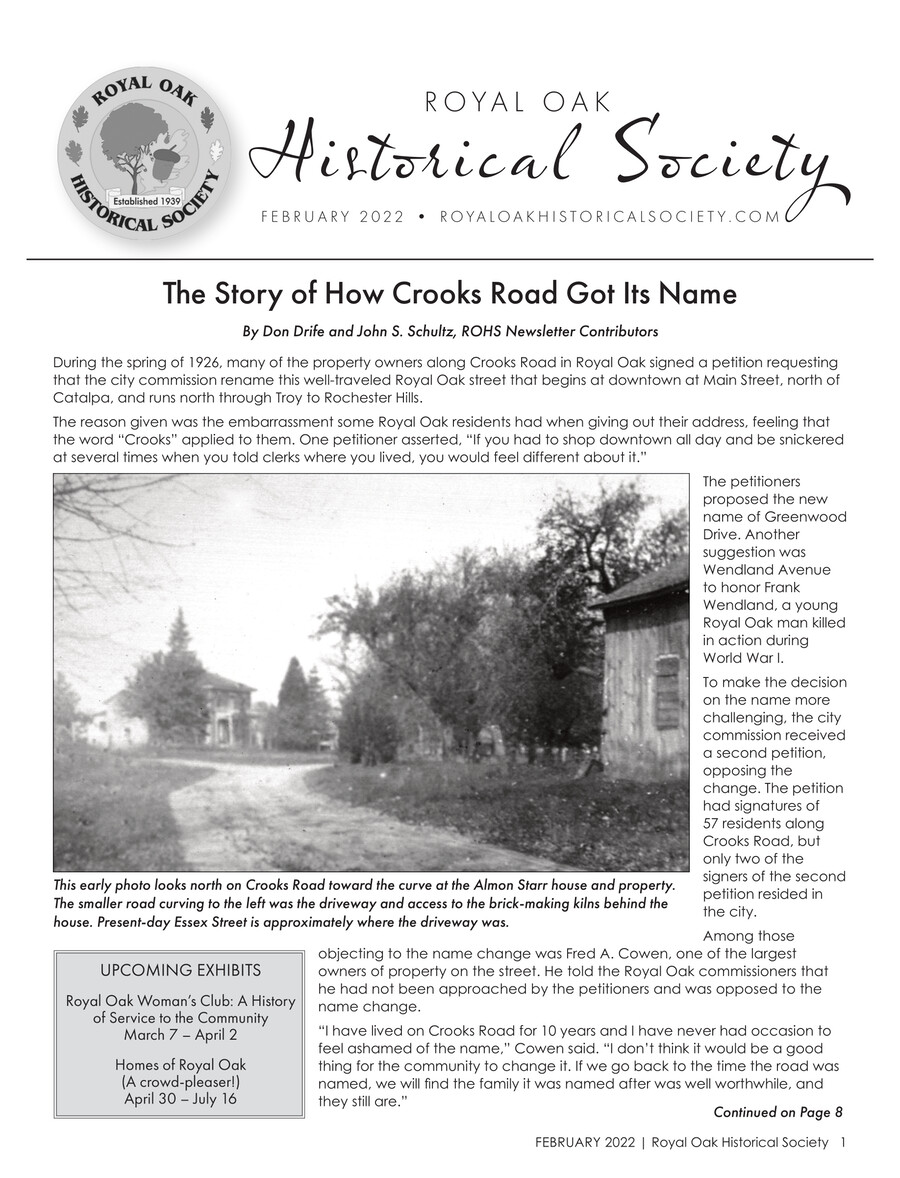 Royal Oak Historical Society Winter 2022 Newsletter by Mike Frentz