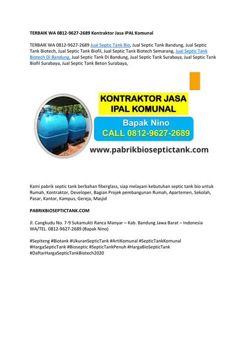 TERBAIK WA 0812-9627-2689 Kontraktor Jasa IPAL Komunal